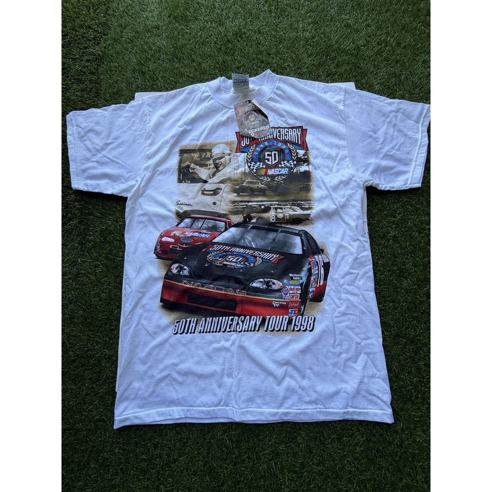 VTG NASCAR 50th Anniversary Tour T-Shirt 1998 Winston Cup White 90s Mens Size L